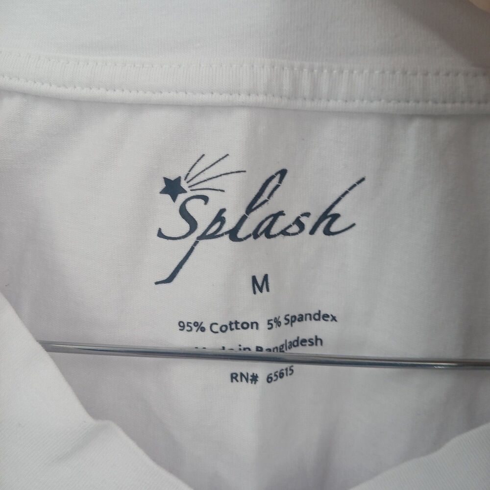 womens splash size medium white short sleeve v neck tee shirt cotton blend - Picture 3 of 3